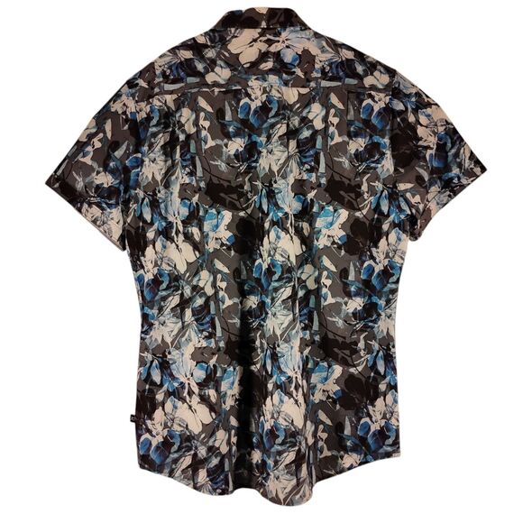 7 Diamonds shirt mens M Medium blue all over print floral performance 4 way - Picture 2 of 7